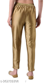 Taffeta silk trouser, solid pattern, 100% silk & cotton lining, Indian-made women's fashion wear